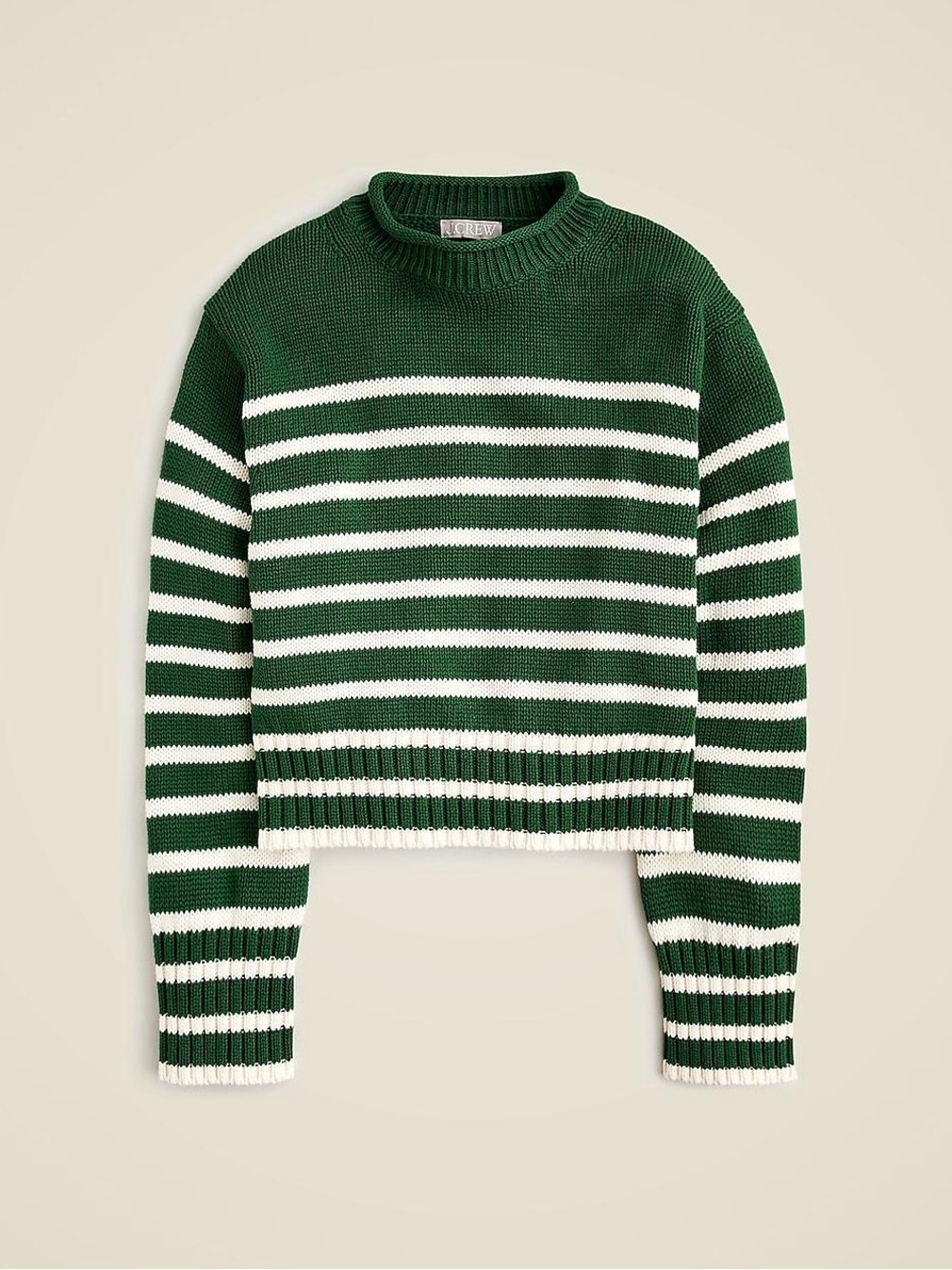 J. Crew Forest Green and White Striped roll neck  Sweater